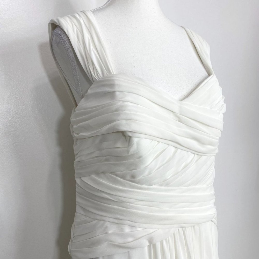 - MONIQUE LHUILLIER WHITE CHIFFON SLEEVELESS BRIDAL WEDDING DRE… - Picture 4 of 11